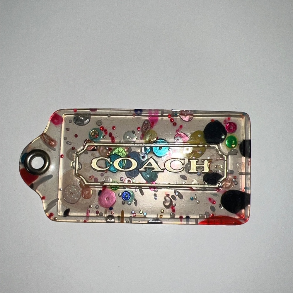 ๐ฅณ๐ 3.5" Coach Poppy XL Multicolor Confetti Lucite Hangtag Bag Fob Charm Keychain - Picture 7 of 12
